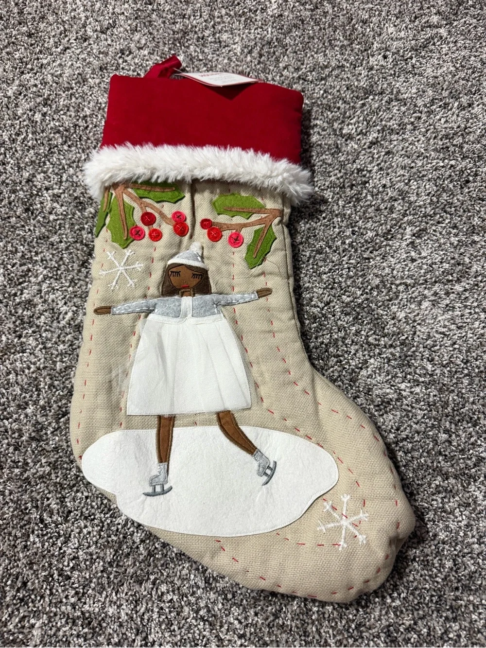 Pottery Barn Holiday Ice Skater Christmas Stocking - Red Cuff
